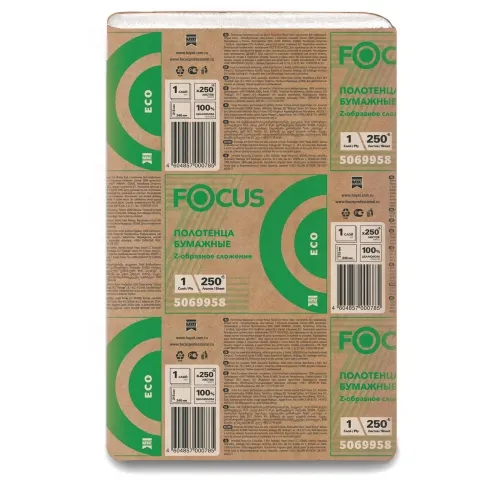 FOCUS Полотенца бумажные Z слож. 1сл 250л - [12шт] лист 24х21,5см 