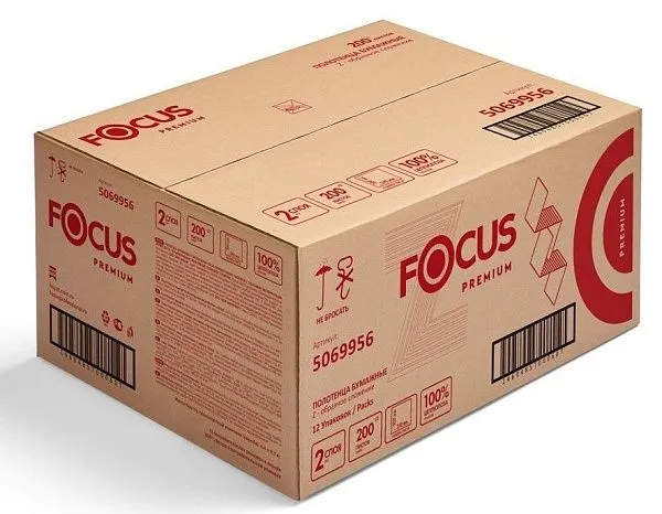 Бумажные листовые полотенца Z-сложения Focus, 2 слоя, 200 листов, 24×20 см [12 шт]