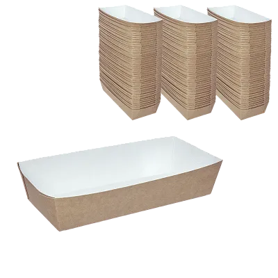 Лоток для хот-дога и картофеля фри крафт 350 мл, 165×70×40 мм, DoECO HD, 50 шт (16 уп/кор)