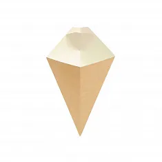 Конус для картофеля фри с держателем для кетчупа крафт L, DoECO Cone, 20 шт (24 уп/кор)