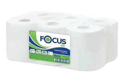 Туалетная бумага Focus ярко-белая, 1 слой, 200 м [12 шт]