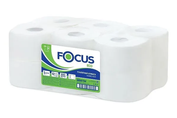 Туалетная бумага Focus ярко-белая, 1 слой, 200 м [12 шт]
