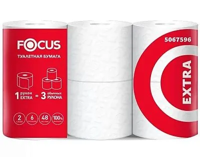 Туалетная бумага Focus ярко-белая, Extra 2 слоя, 48 м [36 шт]