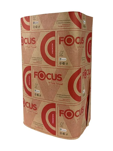 Бумажные листовые полотенца V-сложения Focus, 2 слоя, 200 листов, 23×23 см [15 шт]