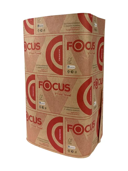 Бумажные листовые полотенца V-сложения Focus, 2 слоя, 200 листов, 23×23 см [15 шт]