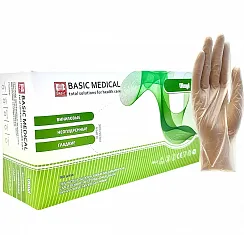 Basic виниловые перчатки M - [50пар] прозрачные (10уп*кор) мк