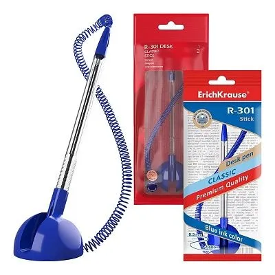 Ручка шариковая ErichKrause R-301 Desk Stick Classic 1.0, цвет чернил синий (в пакете по 1 шт.)