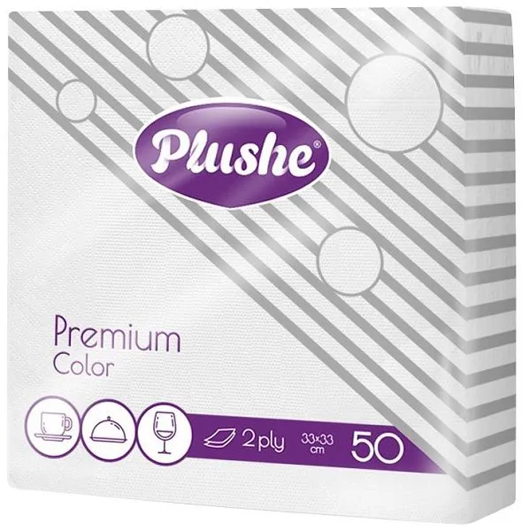 Бумажные салфетки Plushe белые, 2 слоя, 33×33 см, 50 листов [16 шт]