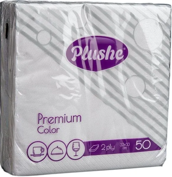 Бумажные салфетки Plushe белые, 2 слоя, 33×33 см, 50 листов [16 шт]