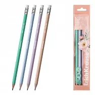 Набор из 4 чернографитных карандашей пластиковых ErichKrause JOY® Pastel Bloom, круглых, с ластиком,