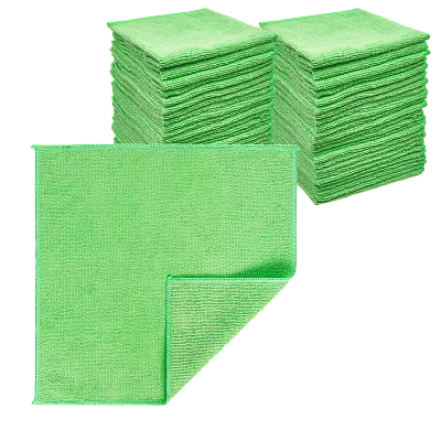 Салфетка из микрофибры зелёная 30×30 см, оверлок, 220 г/м² (100 шт/кор)
