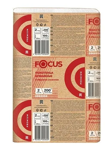Бумажные листовые полотенца Z-сложения Focus, 2 слоя, 200 листов, 24×20 см [12 шт]