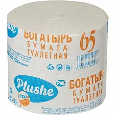 Туалетная бумага Plushe «Богатырь» серая, 1 слой, 57 м, без втулки, ОМ [30 шт]