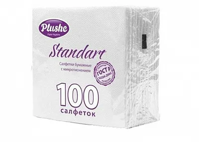 PLUSHE Салфетки 24х24 1сл Белые 100л - [20шт] Standart 