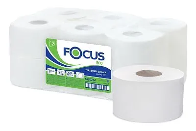 Туалетная бумага Focus ярко-белая, 1 слой, 200 м [12 шт]