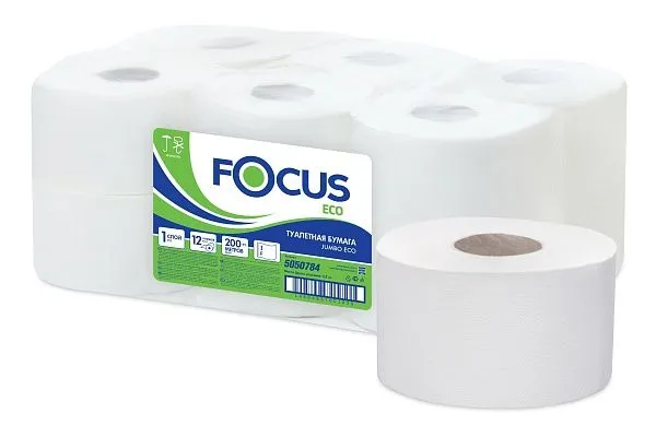 Туалетная бумага Focus ярко-белая, 1 слой, 200 м [12 шт]