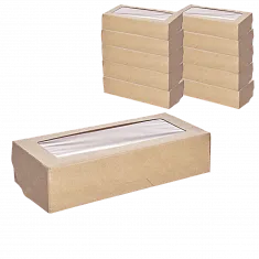 Контейнер бумажный с окном крафт  500 мл, 70×170×40 мм, 1EA OneBox [350 шт]