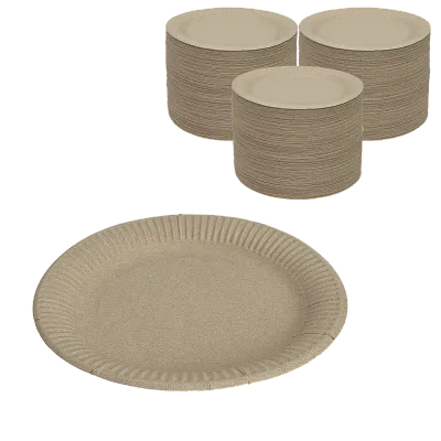 Тарелка картонная круглая крафт 230 мм, DoECO Eco Plate, 100 шт (8 уп/кор)