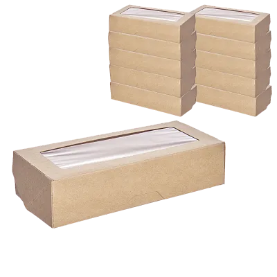Контейнер бумажный с окном крафт 500 мл, 70×170×40 мм, 1EA OneBox [350 шт]