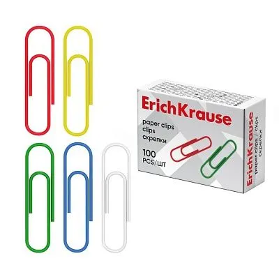 Скрепки металлические с виниловым покрытием ErichKrause Classic, 33 мм, ассорти (в коробке по 100 шт