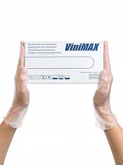 Виниловые перчатки L прозрачные ViniMax, 50 пар (10 шт/кор)