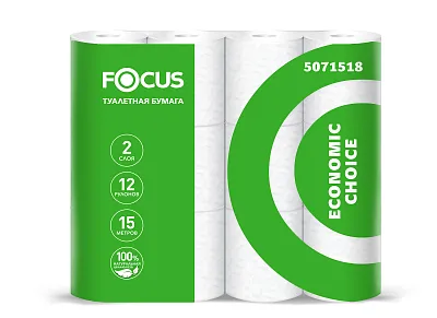 Туалетная бумага Focus ярко-белая, эконом, 2 слоя, 15 м [96 шт]