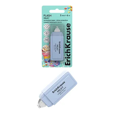Корректирующая лента ErichKrause Flash Milky, 5мм х 6м, голубой (в блистере по 1 шт.)