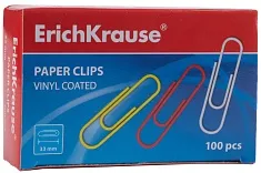Скрепки металлические с виниловым покрытием ErichKrause Classic, 33 мм, ассорти (в коробке по 100 шт