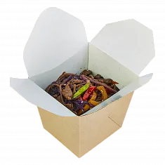 Контейнер Wok для лапши крафт 700 мл, квадратный, DoECO Noodles, 20 шт (15 уп/кор)
