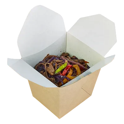 Контейнер Wok для лапши крафт 700 мл, квадратный, DoECO Noodles, 20 шт (15 уп/кор)