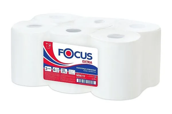 Бумажные полотенца с центральной вытяжкой Focus, 2 слоя, 125 м, высота рулона 21 см [6 шт]