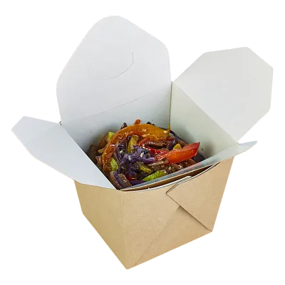 Контейнер Wok для лапши крафт 500 мл, квадратный, DoECO Noodles, 20 шт (24 уп/кор)