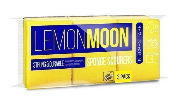 Губка с вырезом "Lemon Moon" желтая с черным абразивом 3шт (52шт-уп) L007 Губка с вырезом "Lemon Moon" желтая с черным абразивом 3шт (52шт-уп) L007