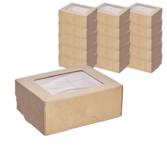"1EA" OneBox - коробка с окном  350мл крафт 25шт /80*100*40/ (24уп*кор) 