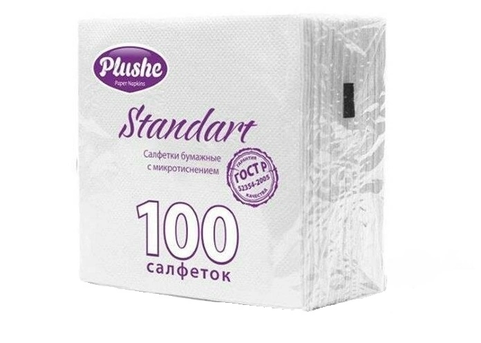 Салфетки 24х24 1сл Белые 100л Standart "Plushe" (20шт) 