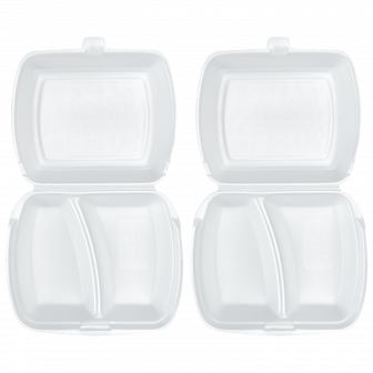 Ланч бокс с Перегородкой белый - [100шт] вспененный 249х207х61