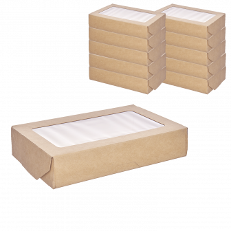 "1EA" OneBox - коробка с окном 1000мл крафт 25шт /120*200*40/ (10уп*кор) 