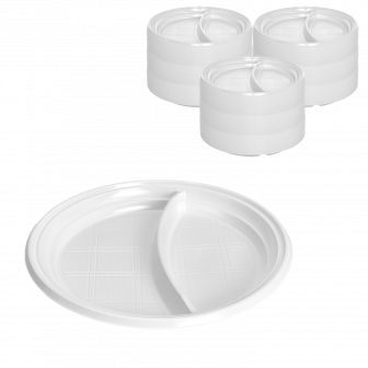 Тарелка пластиковая 205мм 2 секции 100шт в упак PS ПолиЭР (18уп в кор) 