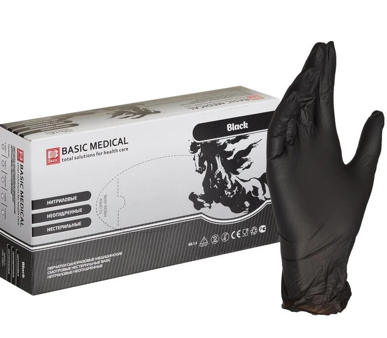Перчатки нитриловые черные 3,5гр - XL 50пар "Basic" black (10уп*кор) мк Перчатки нитриловые черные 3,5гр - XL 50пар "Basic" black (10уп*кор) мк