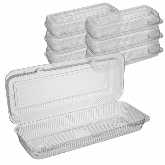 РК-65 Контейнер (PS) прямоугольный с высокой крышкой 286х95х59мм Комус (200шт в кор)