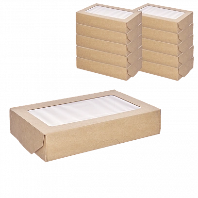 "1EA" OneBox - коробка с окном 1000мл крафт 25шт /120*200*40/ (10уп*кор) 