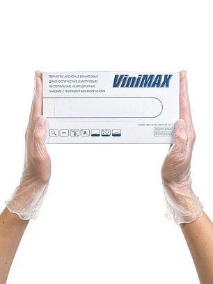 ViniMAX Виниловые перчатки S - [50пар] прозрачные (10уп*кор) мк
