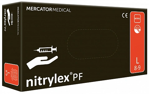 Перчатки Нитриловые черные 3,6гр "Mercator" - L 50пар в упак  (10уп в кор) 1