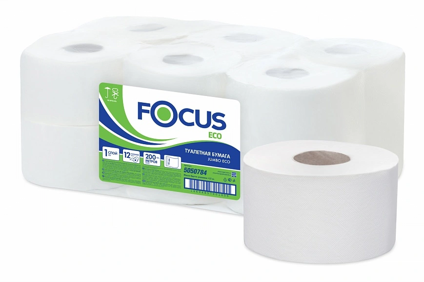 FOCUS Туалетная бумага 1сл 200м - [12шт] ярко-белая, эконом 