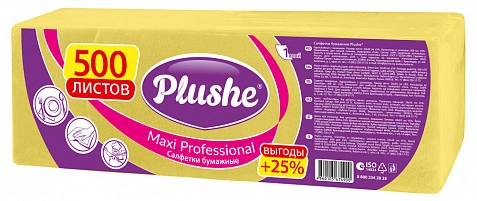 Салфетки 24х24 1сл Желтые 500л БигПак "Plushe"(4шт в упак)