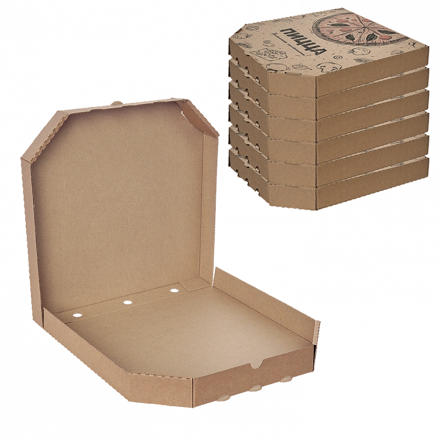 Коробка для пиццы 30*30 крафт с рисунком  микрогофра /100шт/