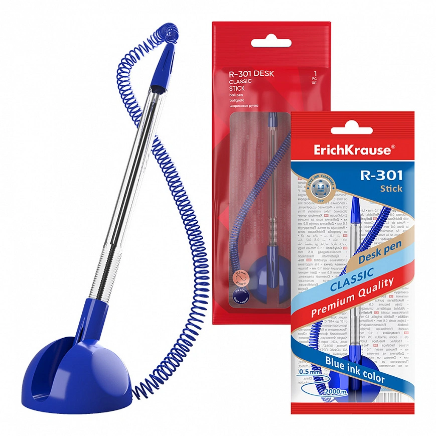 Ручка шариковая ErichKrause R-301 Desk Stick Classic 1.0, цвет чернил синий (в пакете по 1 шт.)