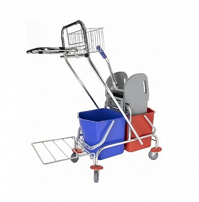 Тележка хром 2*17л + Отжим +Лоток+ Держатель мешка  Тележка хром 2*17л + Отжим +Лоток+ Держатель мешка