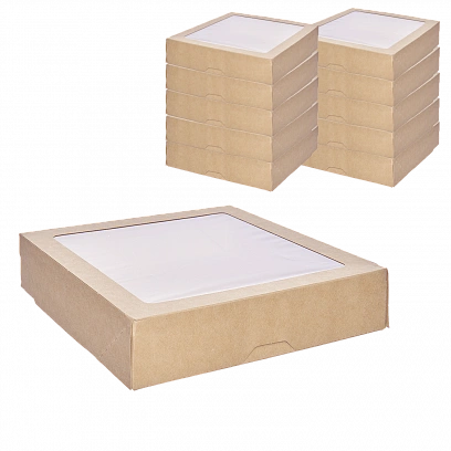 1EA OneBox коробка с окном 1500мл - 25шт крафт (6уп*кор) 200х200х48 