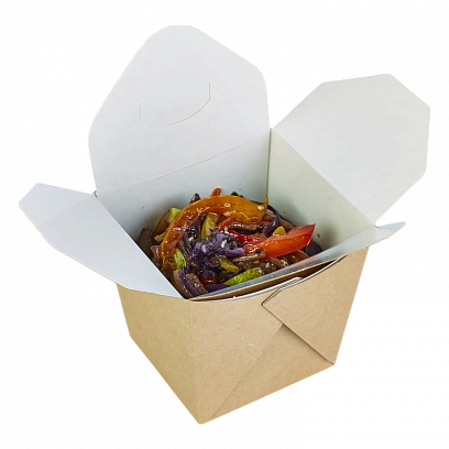 Noodles - контейнер Wok 500мл /20шт/ квадратный крафт DoECO 